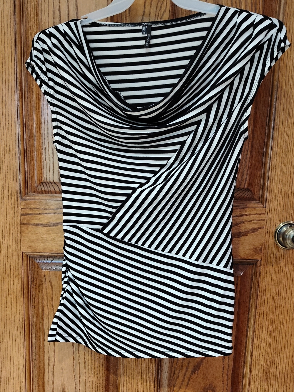Striking Black & White Striped Drape Neck Women's Top M